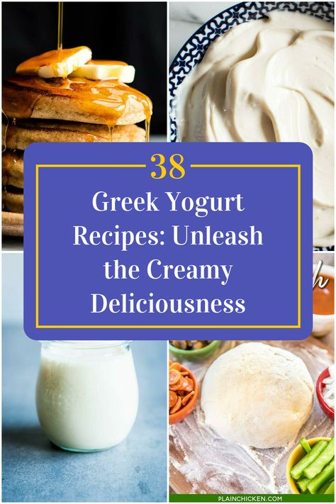 Collage of 4 greek yogurt recipes. 0% Greek Yogurt Recipes, Leftover Yogurt, Ways To Use Plain Greek Yogurt, How To Add Flavor To Plain Greek Yogurt, Ways To Eat Plain Greek Yogurt, Flavor Plain Greek Yogurt, Best Greek Yogurt, Flavored Yogurt, Coconut Cream Recipes