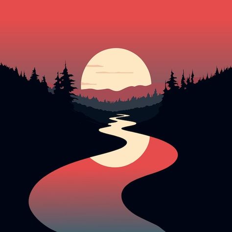 Vector a digital art of a river with a s... | Premium Vector #Freepik #vector River Graphic, Musician Logo, River Illustration, River Logo, River Tattoo, Jungle Illustration, River Forest, Forest Background, River Art