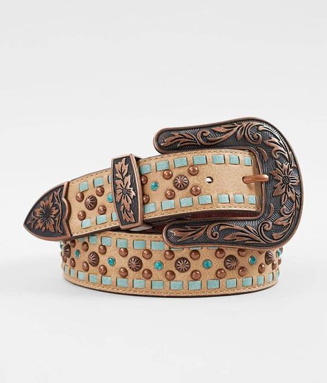 Nocona Weaved Turquoise Leather Western Belt - Women's Accessories in Beige Turquoise | Buckle Belt Collection, Cowgirl Belts, Boho Cowgirl, Western Accessories, Women's Belts, Turquoise Drop Earrings, Turquoise Accents, Belt Brown, Western Belt