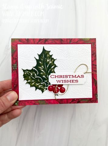 Stampin Up Leaves Of Holly, Stampin Up Leaves, Basic Borders Dies, Leaves Of Holly, Going Live Tonight, Christmas Tree Decorations Ribbon, Traditional Christmas Cards, Christmas Leaves, Stamped Christmas Cards