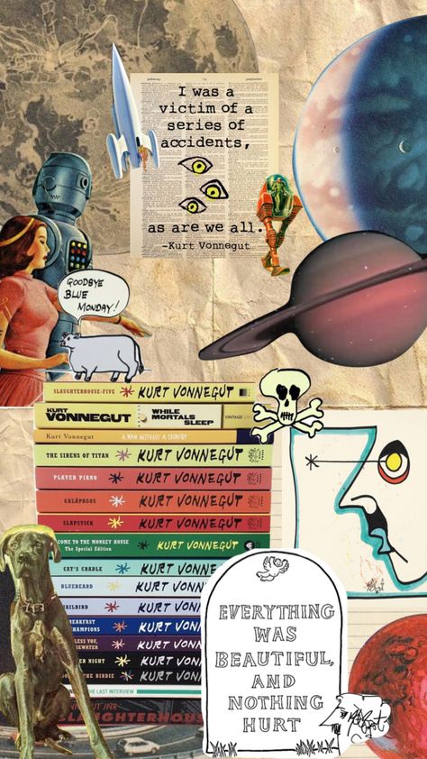 #kurtvonnegut #books #futurism #book #shuffle #retro Kurt Vonnegut Books, Slaughterhouse Five Aesthetic, Book Shuffle, Five Aesthetic, Sirens Of Titan, Slaughterhouse Five, Literary Tattoos, Cats Cradle, Kurt Vonnegut