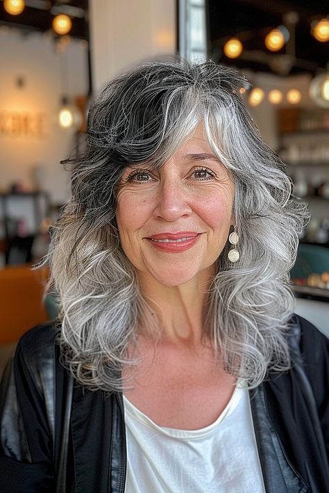 Best Shag Haircuts for Women Over 60 Silver Shag Haircut, Grey Shag Haircut, Wispy Shag Haircut, Wispy Shag, Highlights For Women, Shag Haircuts For Women, Gray Shag, Best Curly Haircuts, Shaggy Bob Haircut