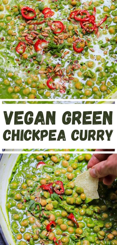 Green Chickpea Curry, Green Curry Chickpeas, Green Lentil Recipes, Curry Chickpeas, Peanut Butter Curry, Green Chickpeas, Lentils Recipes, Chickpea Curry Recipe, Vegetarian Mains