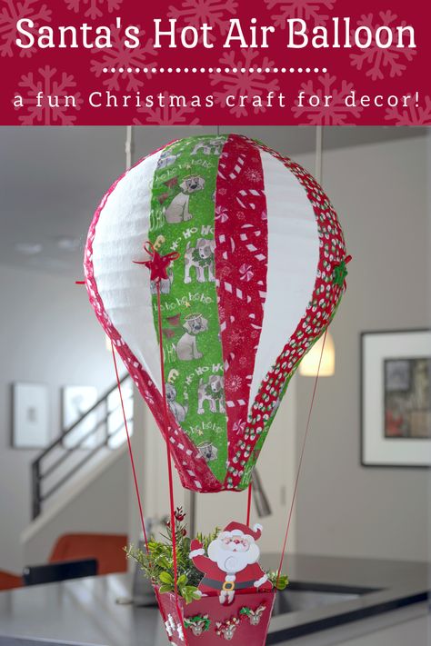 Hot Air Balloon Christmas, Hello Holidays, Crafts Wreaths, Hot Air Balloon Craft, Wine Bottle Crafts Christmas, Diy Hot Air Balloons, Balloon Christmas, Balloon Basket, Christmas Balloon Decorations