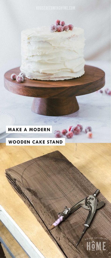 Make a Modern Wooden Cake Stand with a small amount of wood and a few power tools. A beautiful cake stand for weddings or parties. Wooden Cake Stand Diy, Wood Cake Stand Diy, Wooden Furniture Diy, Wooden Cake Plate, Drawers For Clothes, Built In Bunk Beds, Wood Wedding Cakes, Wooden Cake Stand, Rustic Cake Stands