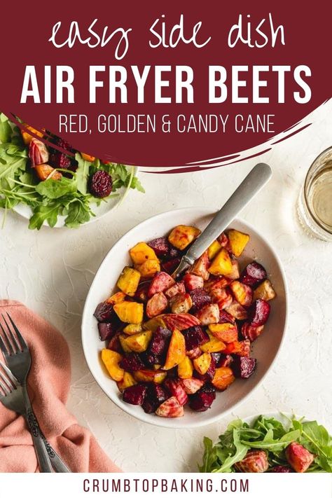 Air Fryer Beets roast up sweet and tender with just oil, salt and pepper, and make an easy roasted beets side dish or salad topping! You'll want to add this simple and delicious recipe to your dinner rotation! Beets Side Dish, Air Fryer Beets, Roasted Beets Recipe, Roasting Beets In Oven, Salad Topping, Keto Sides, Dinner Rotation, Fresh Beets, Fry Recipes