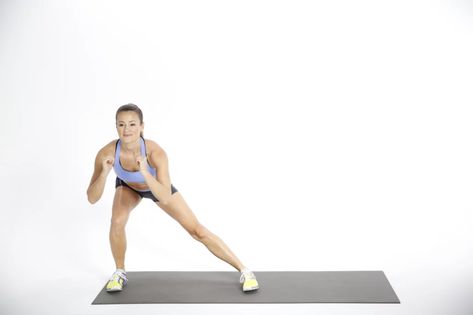 Instead of High Knee Skips, Try Lateral Lunge to Oblique Twist Oblique Twist, Deep Lunges, Iin Health Coach, Pulse Squats, Cardio Exercises, High Intensity Cardio, Low Impact Cardio, Lateral Lunges, Deep Squat