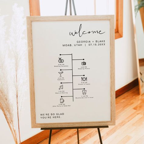 ADELLA Modern Minimalist Wedding Icon Timeline Poster Timeline Poster, Wedding Program Sign, Wedding Icon, Modern Minimalist Wedding, Wedding Posters, Wedding Day Timeline, Wedding Timeline, Minimalist Gifts, Wedding Welcome Signs