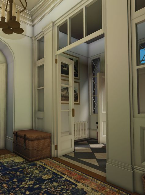 Blox Burg Interior, Bloxburg Builds Interior, Bloxburg Cafe Apartment, Bloxburg Vintage House Ideas, Roblox Bloxburg Castle, Door Ideas Bloxburg, Bloxburg Townhouse Interior, Entry Way Bloxburg Ideas, Vintage Bloxburg House Exterior