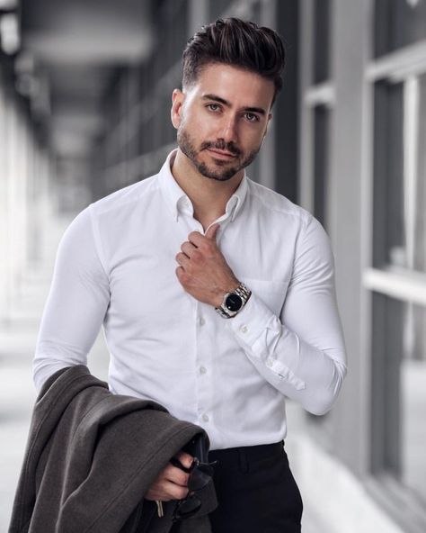 Best White Shirt Outfit Ideas For Men. White shirt, blazer, black dress pants 1. Click image to view more.  #men #outfits #UrbanMenOutfits #menfashion #mensguides #menswear #menstreetstyle #gentlemenstyle #summerfashion #stylish #summer #fashion #ootd #whiteshirt #shirts White Shirt Outfit, White Shirt Outfits, Mens Photoshoot Poses, White Shirt Men, Men Photoshoot, Men Haircut Styles, Mens Fashion Smart, Men Photography, Best Poses For Men