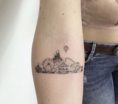 Amusement Park Tattoo, Fair Tattoo Ideas, Roller Coaster Tattoo, Rollercoaster Tattoo, Disneyland Tattoo, Carnival Tattoo, Bro Tattoos, Disney Tattoo, Urban Park