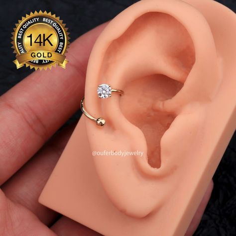 14K 16G Twisted Spiral Helix Earring/s-shape Conch - Etsy Conch Spiral Earring, Conch Stud Jewelry, Conch Piercing Stud, Unique Ear Piercings, Ear Peircings, Piercings Cartilage, Daith Earring, Piercing Conch, Conch Piercing Jewelry