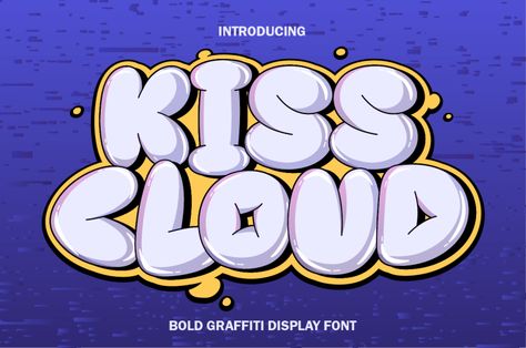 Kiss Cloud Graffiti is fun display font in graffiti style. Perfect for create street shirt. Easy and harmony to mix and match with street element. Come with regular / outline / shadow easy to use. Try before you buy Kiss Cloud font for iOS, Android, macOS, or Windows for free, or you can download the […] Get your free download of the Kiss Cloud Font now at FreeFontDL - <a rel="nofollow" href="https://freefont... Cloud Graffiti, Hip Hop Font, Cloud Font, Thank You Font, Hipster Fonts, Bubble Letter Fonts, Font Bubble, Groovy Font, Kid Fonts