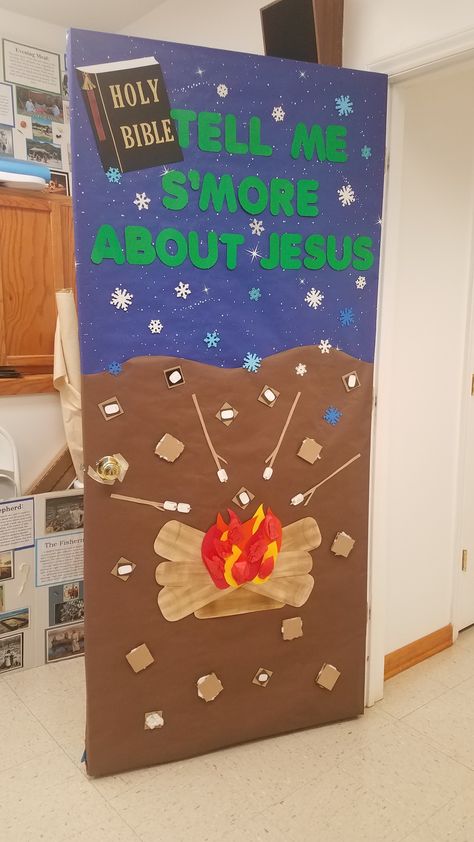 Campfire Decorations For Classroom, Vbs Decorating Ideas Camping Theme, Camping Theme Vbs Crafts, Camping Hallway Decorations, Bonfire Missions Vbs, Campfire Vbs Decor, Christian Summer Camp Themes, Camp Theme Vbs Decorations, Breaker Rock Beach Vbs 2024 Decorations Missions