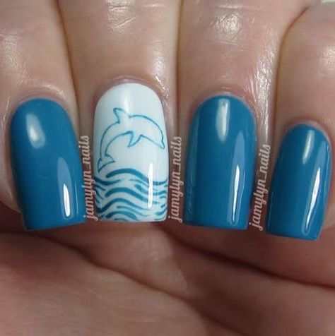 Novelty Nails, Easy Easter Nails, Dolphin Nails, Turquoise Nail Designs, Dolphin Tattoos, Easter Nails Easy, Ocean Nails, Cruise Nails, Beachy Nails