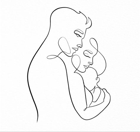 Nursery Line Art, Child Tattoo Ideas, Mom And Baby Tattoo, Tattoos For Your Child, Line Art Family, Simple Unique Tattoos, Mother And Baby Tattoo, Family Tattoo Ideas, Pregnancy Illustration