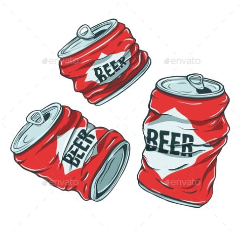 Set of sketchy crumpled beer cans. Vector crushed red aluminum alcohol beverage cans illustration. Can Clipart, Beer Drawing, Beer Cartoon, Beer Tattoos, Beer Illustration, Affiches D'art Déco, Beer Label Design, Bear Artwork, Whiskey Lover Gifts