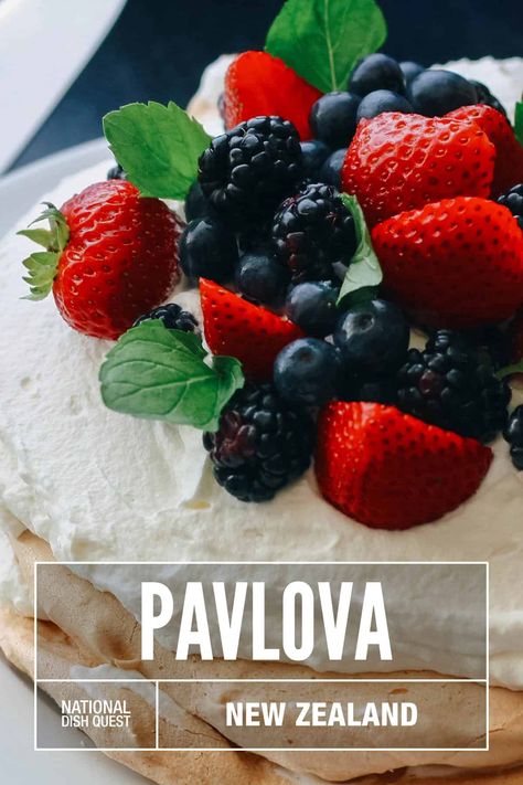 National Dish Quest (New Zealand): Pavlova, Quintessentially Kiwi (Recipe) Kiwi Recipe, Egg White Bake, Lemon Curd Pavlova, New Zealand Cuisine, Kiwi Recipes, Meringue Pavlova, New Zealand Food, Recipes From Around The World, Pavlova Recipe