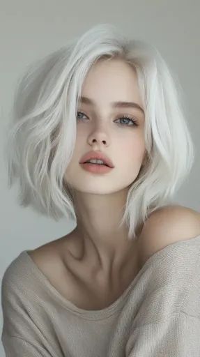 ↑↑↑ Larger size on website 🔸 A young woman with short, platinum blonde hair looks directly at the camera. She has pale skin and l Pale Skin And Blonde Hair, Pale Skin Blonde Hair, Very Pale Skin, Blonde Hair Pale Skin, Short Platinum Blonde Hair, Hair Pale Skin, Short White Hair, Soft Features, Pale Blonde