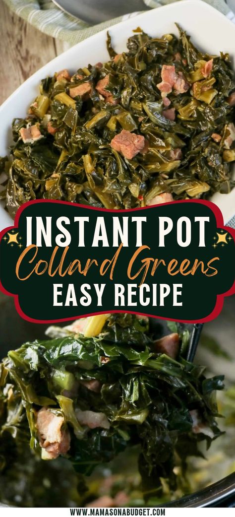 These Instant Pot Collard Greens are one of my favorite side dishes to make for Thanksgiving! So, easy and delicious. Instant Pot Collard Greens Recipe, Instant Pot Collard Greens, Best Collard Greens Recipe, Easy Collard Greens Recipe, How To Cook Collards, Greens Recipe Soul Food, Collard Greens With Bacon, Sausage Slow Cooker, Southern Collard Greens