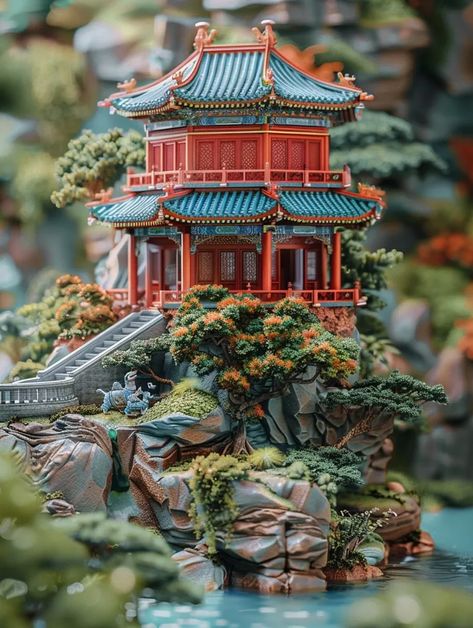 The image shows a beautiful Chinese-style pavilion. The pavilion is surrounded by lush trees and flowers ->> more details in ai-img-gen.com Marble Railing, Chinese Pavilion, Small Bridge, Green Tiles, Trees And Flowers, The Pavilion, Green Tile, Image Generator, Mulan