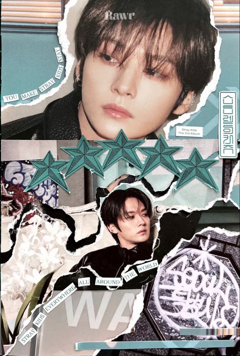 Lee Know Scrapbook, Skz 5 Star Album Cover, Stray Kids Scrapbook, Kpop Journaling, Magazine Design Cover, Anime Korea, Straykids Leeknow, Y2k Posters, Kids Scrapbook