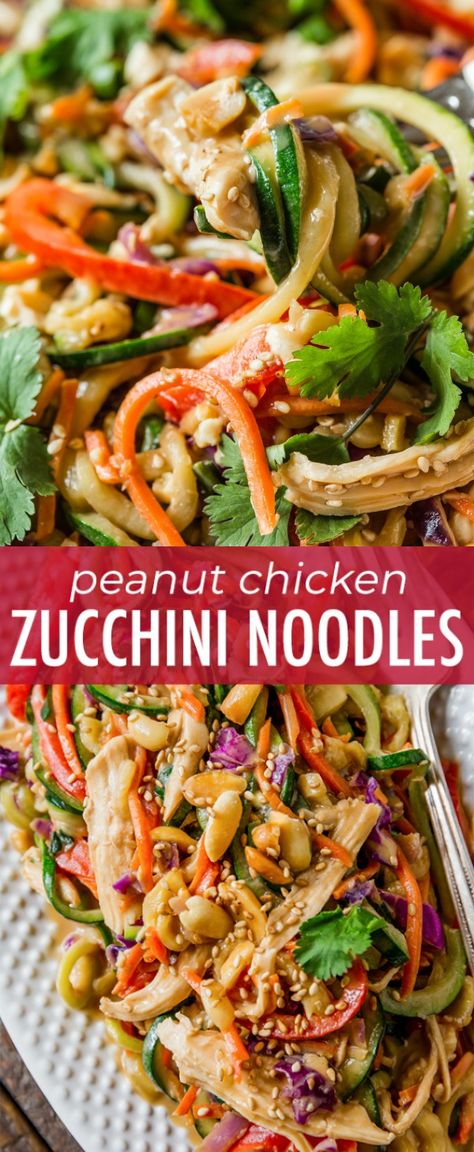 Pasta Substitute, Healthy Asian, Zucchini Noodle Recipes, Zoodle Recipes, Chicken And Veggies, Chicken Zucchini, Peanut Chicken, Veggie Noodles, Spiralizer Recipes