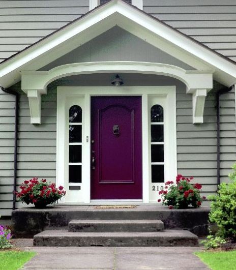 purple front door #purple #purplehomedecor #pruplehome #purpledecor #magenta #eggplant #plum #lavender #mutedpurple #earthypurple #purpledoor Purple Front Door, Bold Front Door Colors, Bold Front Door, Purple Front Doors, Exterior Door Colors, Unique Front Doors, Best Front Doors, Front Door Paint Colors, Gray House