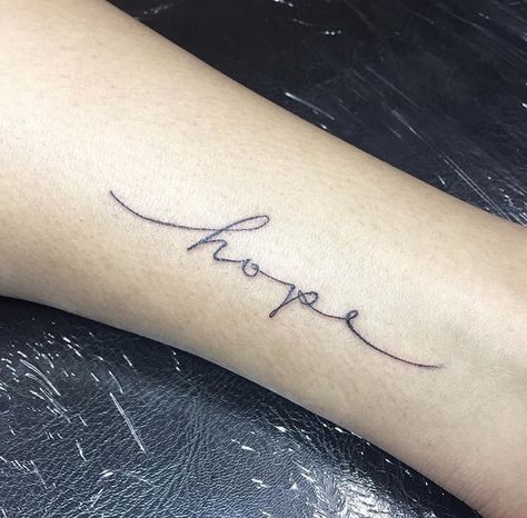 The Word Hope Tattoo, Hope In Cursive Tattoo, Hope Tattoos For Women Words, Tattoo Ideas Female Hope, Hope Cursive Tattoo, Hope Script Tattoo, Hope Tatoos Ideas, Hope Tatoos, Hope Symbol Tattoo