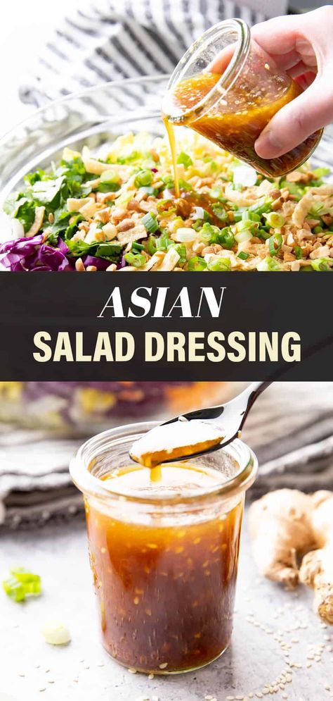 Asian Salad Dressing from Beaming Baker. Sweet and savory with a sesame ginger twist and bright flavor for the best Asian Salad Dressing! Japanese Salad Dressing, Ginger Asian, Healthy Dressing Recipes, Asian Salad Dressing, Steakhouse Recipes, Dressing Healthy, Ginger Salad Dressings, Asian Dressing, Salad Dressing Recipes Healthy