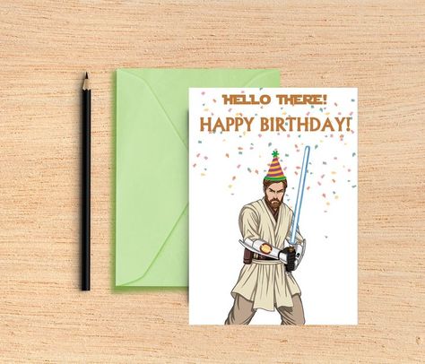 #StarWarsBirthdayCard #ObiWanBirthdayCard #HelloThereCard #FunnyStarWarsBirthdayCard Star Wars Cards, Star Wars Obi Wan, Movie Birthday, 1st Birthday Cards, How To Make An Envelope, Birthday Star, 1 Birthday, Star Wars Birthday, Star Wars Movie