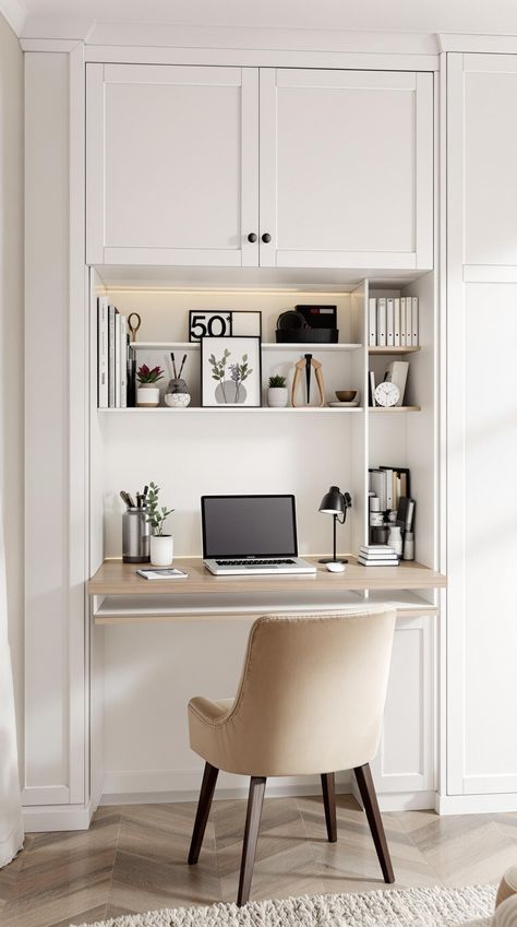 Tiny Office Space Ideas Fitted Desk Ideas, Tiny Office Ideas, Tiny Office Space Ideas, Tiny Office Space, Office Under Stairs, Hidden Wall, Desk Arrangements, Fold Out Desk, Office Space Ideas