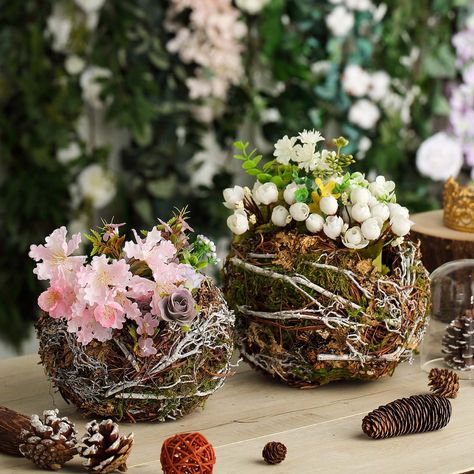 Set of 2 | Rustic Twigs & Moss Planter Box Bird Nest - 10 & 8 Moss Planters, Moss Wedding Decor, Planter Boxes Flowers, Planter Box Centerpiece, Twigs Decor, Inexpensive Centerpieces, Moss Planter, Moss Centerpieces, Moss Grass