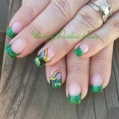 St Patrick's Day Gel nails by Darlene Jones Saint Patricks Day Nails Gel, Gel Nail Designs Green, Nails Gel Square, Saint Patricks Day Nails, Nails Gel Spring, Nail Designs Green, St Patricks Nail Designs, St Patrick Day Nails Acrylic, Irish Nails