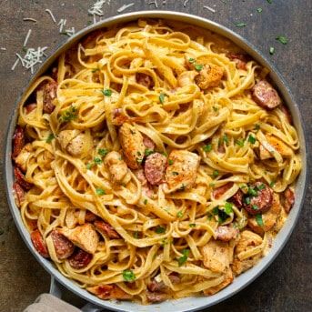 Cajun Chicken and Sausage Alfredo - I Am Homesteader One Pot Cajun Chicken Alfredo, Cajun Chicken And Sausage Pasta, Chicken And Sausage Pasta, Cajun Chicken And Sausage Alfredo, Chicken And Sausage Alfredo, Cajun Chicken And Sausage, Sausage Alfredo Pasta, Sausage Alfredo, Chicken Sausage Pasta