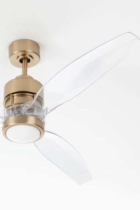 HBFNT Sonnet Satin Brass Ceiling Fan with Acrylic Blades Modern Ceiling Fan Living Room Gold, Clear Ceiling Fan, White And Brass Ceiling Fan, Low Ceiling Fan, Acrylic Ceiling Fan, Living Rooms With Ceiling Fans, Nursery Light Fixture With Fan, Fan Lighting, Living Room Ceiling Fan With Light