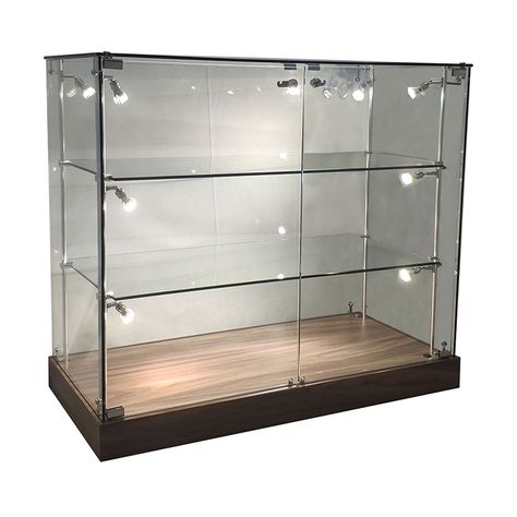 China Wood and glass jewelry display cases with Walnut veneer with 4 Side Lights | OYE factory and suppliers | OYE Light Highlights, Glass Display Case, Jewelry Display Case, Halogen Lamp, Side Lights, Unique Display, Cabinet Making, Wood Crates, Walnut Veneer