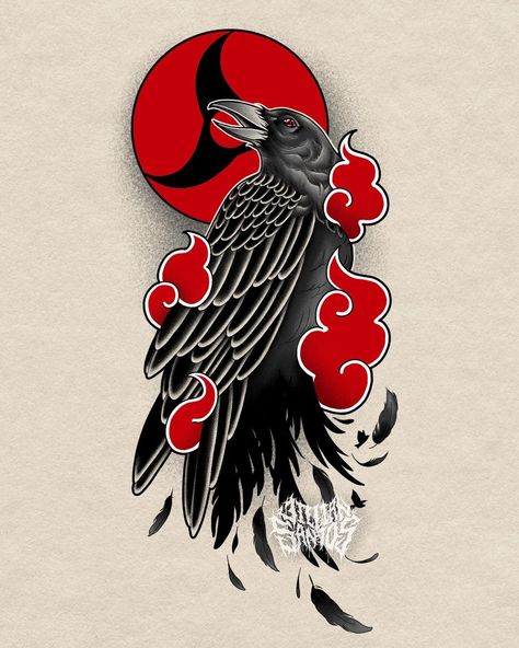 Naruto Crow Tattoo, Itachi Crow Tattoo Design, Crow With Sharingan Tattoo, Itachi Crow Wallpaper, Itachi Crows Tattoo, Black Anime Tattoos, Itachi Raven Tattoo, Akatsuki Tattoo Design, Tattoo For Cover Up