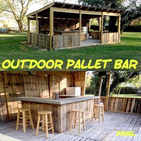 Who Else Wants To Do THIS With Pallets? The Possibilities Are Endless With This! Shabby Chic Veranda, Bar Pallet, Concrete Bar, Diy Outdoor Bar, Bar Shed, Bar Exterior, Outside Bars, Playground Ideas, Backyard Bar