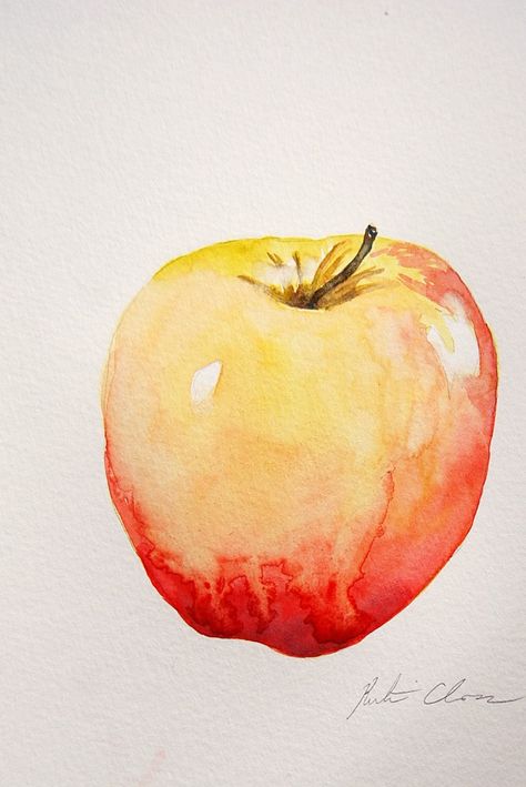 Apple Still Life, Painting Apple, Apple Art, Watercolor Food, Watercolor Fruit, Watercolour Inspiration, Pink Apple, Fruit Painting, 수채화 그림