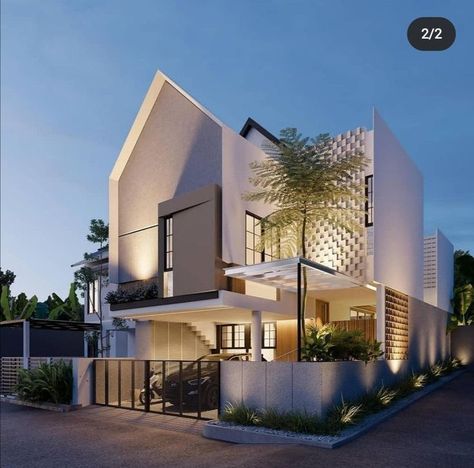 Scandinavian Facade Design, Scandinavian Facade House, Skandinavian Houses Design, Slanted Roof House, Fasade House, Scandinavian Facade, Scandinavian House Design, Villa Concept, Slanted Roof