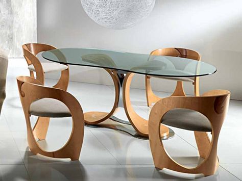 Oval Glass Dining Table, Unique Dining Room Table, Japanese Dining Table, Contemporary Dining Room Sets, Unique Dining Room, Unique Dining Tables, Unique Furniture Design, Small Kitchen Tables, Glass Top Dining Table