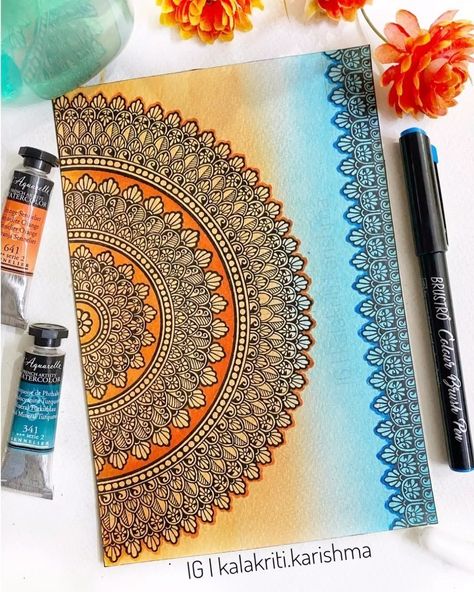 4,609 Likes, 353 Comments - Karishma Srivastava | Mandala (@kalakriti.karishma) on Instagram: “Watercolour Mandala: Do you face problem in erasing the pencil guidelines? If yes, I’d suggest you…” Mandala Art Aesthetic, Karishma Srivastava, Kalakriti Karishma, Watercolour Mandala, Tattoos Outdoors, Mandala Book, Doddle Art, Watercolor Mandala, Easy Mandala Drawing