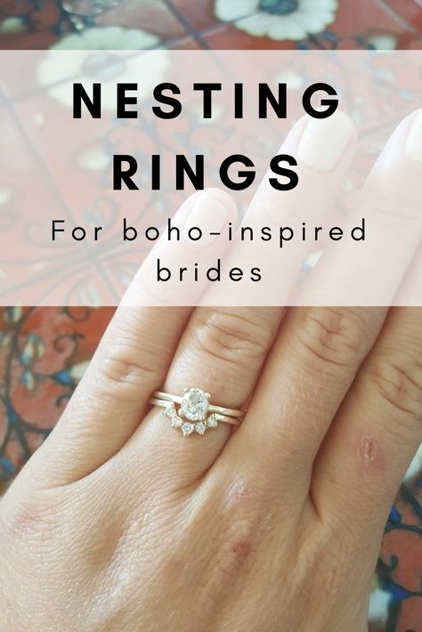 The best nesting engagement rings for bohemian brides. Boho styles for your perfect wedding. Boho Wedding Ring Stack, Nested Wedding Rings, Bohemian Wedding Ring Set, Engagement Rings Boho Hippie, Nesting Rings Wedding Bands, Nesting Engagement Ring, Boho Style Engagement Ring, Nesting Wedding Rings, Hippie Engagement Ring Bohemian