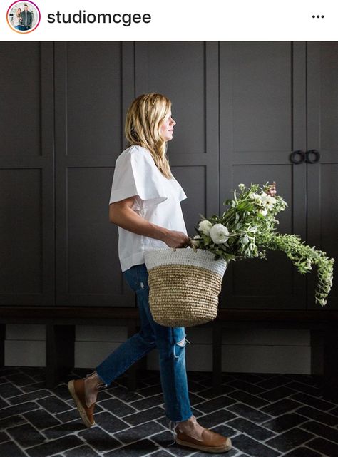 Wall - Kendall Charcoal - Benjamin Moore Moody Mudroom, Studio Mcgee Home, Kendall Charcoal, Mcgee Home, Rich Decor, Make Life Beautiful, Mudroom Design, Brick Flooring, Boot Room