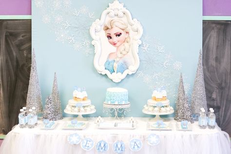 Anders Ruff Custom Designs, LLC: Frozen Birthday Party (Inspired by the movie) Frozen Dessert Table, Dessert Table Birthday Party, 4de Verjaardag, Elsa Birthday Party, Frozen Bday Party, Table Birthday, Disney Frozen Birthday Party, Dessert Table Birthday, Disney Frozen Party