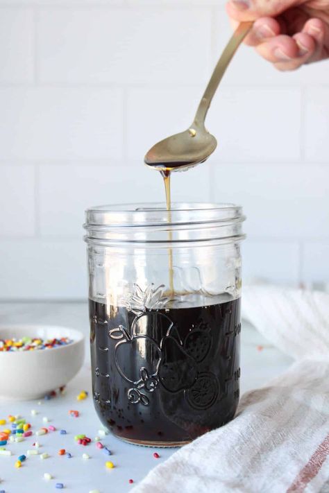 Homemade Sugar Cookie Coffee Syrup Latte Syrup Recipe, Sugar Cookie Coffee, Sugar Cookie Syrup, Balanced Nutritionist, Coffee Syrup Recipe, Sugar Cookie Latte, Starbucks Flavors, Cookie Coffee, Coffee Syrups