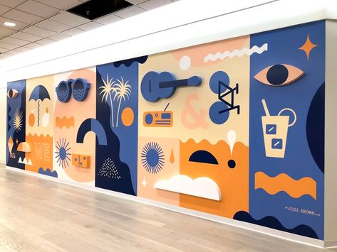 Nordstrom Mural Miami by Jesse Brown | Wescover Murals Office Creative Wall Design, Cafeteria Wall Graphics, Wall Design School, Corporate Mural, Mural For School, Office Mural Wall, Office Mural Design, School Mural Ideas, Mural School