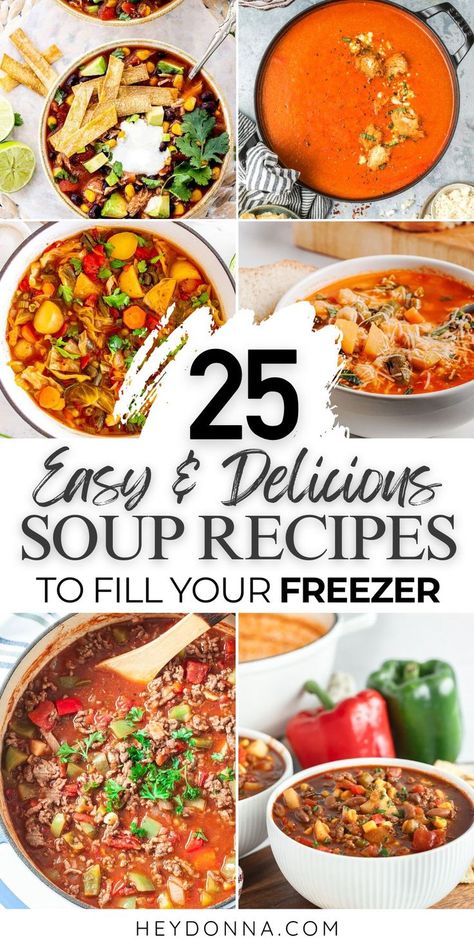 Simplify dinner with make-ahead freezer soup recipes. These 25 soups are perfect for those busy nights or when you want a no-fuss meal. Double the recipe and cook once, enjoy twice by storing them in your freezer for later. Just reheat in your crockpot or stove for a quick, nourishing meal. Having delicious, ready-to-eat freezer soup meals at your fingertips is a huge time-saver. These recipes ensure your family eats well with minimal effort every time. Freezer Soup Recipes, Freezable Soups, Soup Meals, Freezer Soups, Lebanese Lentil Soup, Chicken Curry Soup, Freezer Dinners, Weekly Meal Prep, Freezer Meal Prep