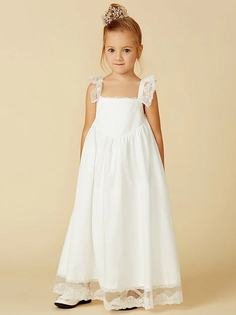 Daisda Sleeveless Straps A-Line Flower Girl Dress Lace Cotton With Pleats Tea Length Flower Girl Dress, Boho Flower Girl, Light Pink Wedding, Cheap Flower Girl Dresses, Ivory Flower Girl, Girls Dresses Online, Ivory Flower Girl Dresses, White Flower Girl Dresses, Flower Girl Dress Lace